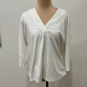 L.L. Bean 100% Supima Cotton Cream V-Neck Blouse